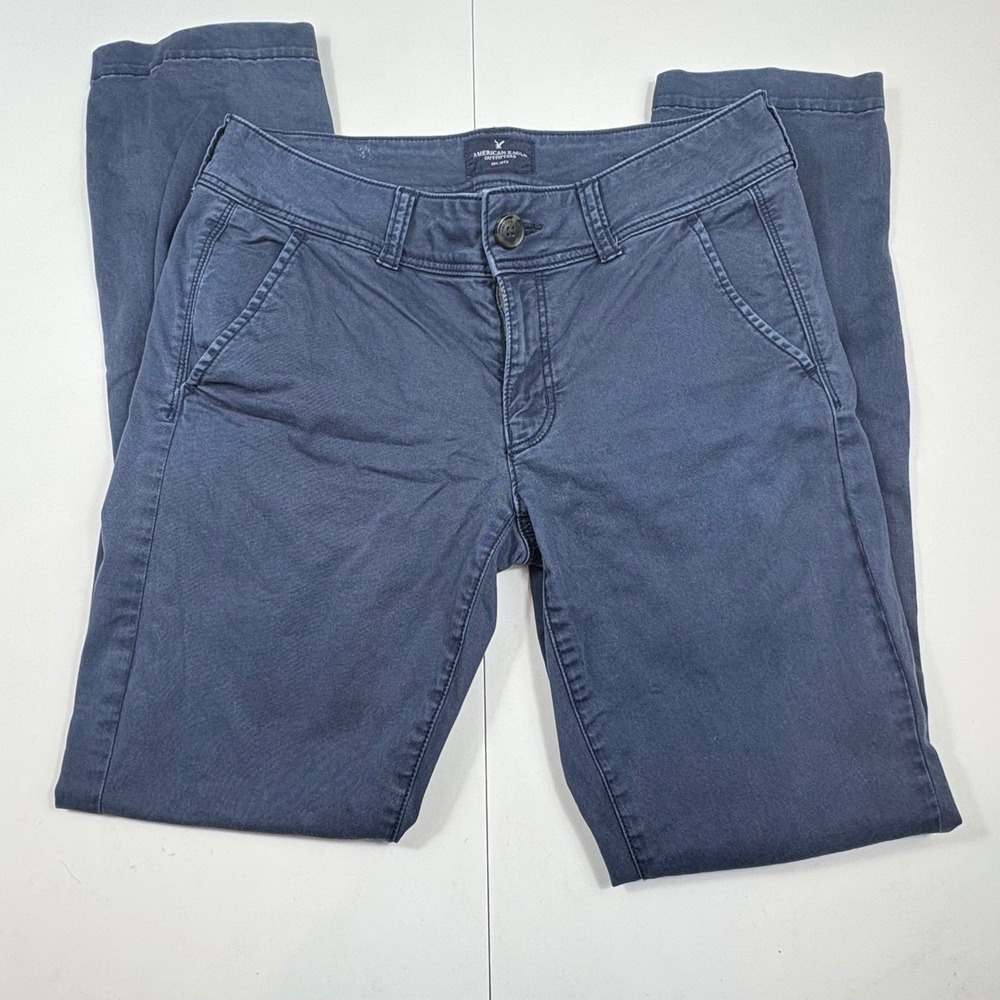 American Eagle Outfitters Kick Boot Stretch Chino Pants Navy Blue Womens Size 4S